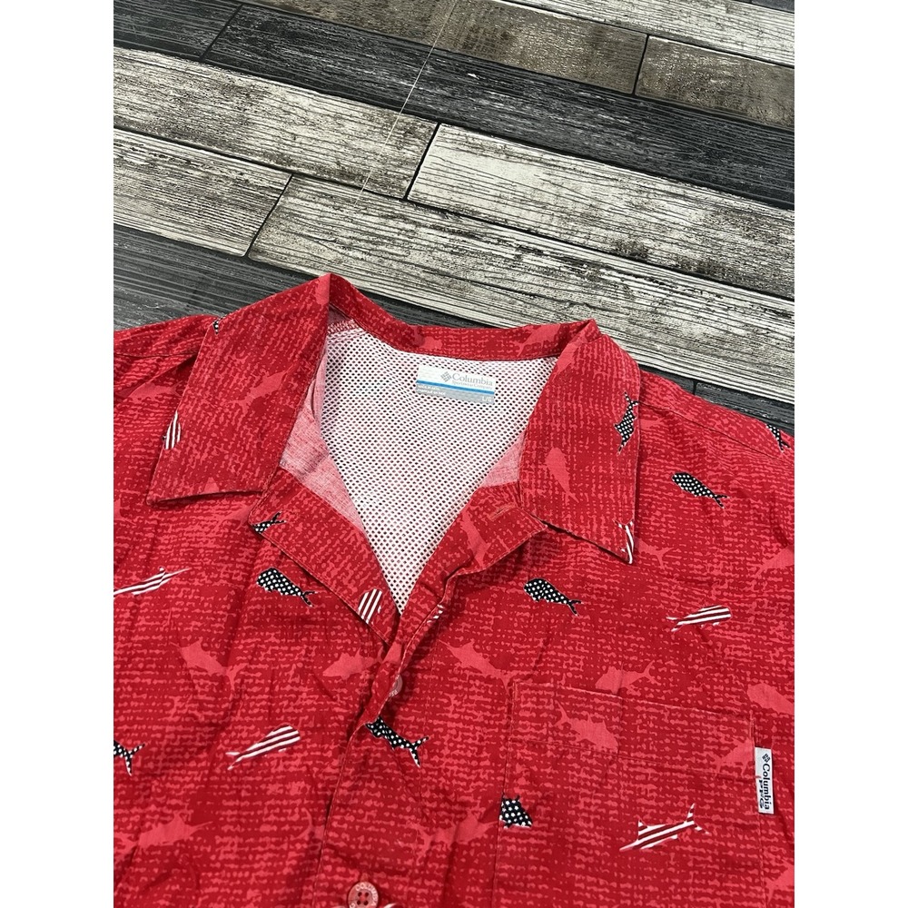COLUMBIA PFG Button Down Shirt All Over Marlon Fish‎  Vented Men's L